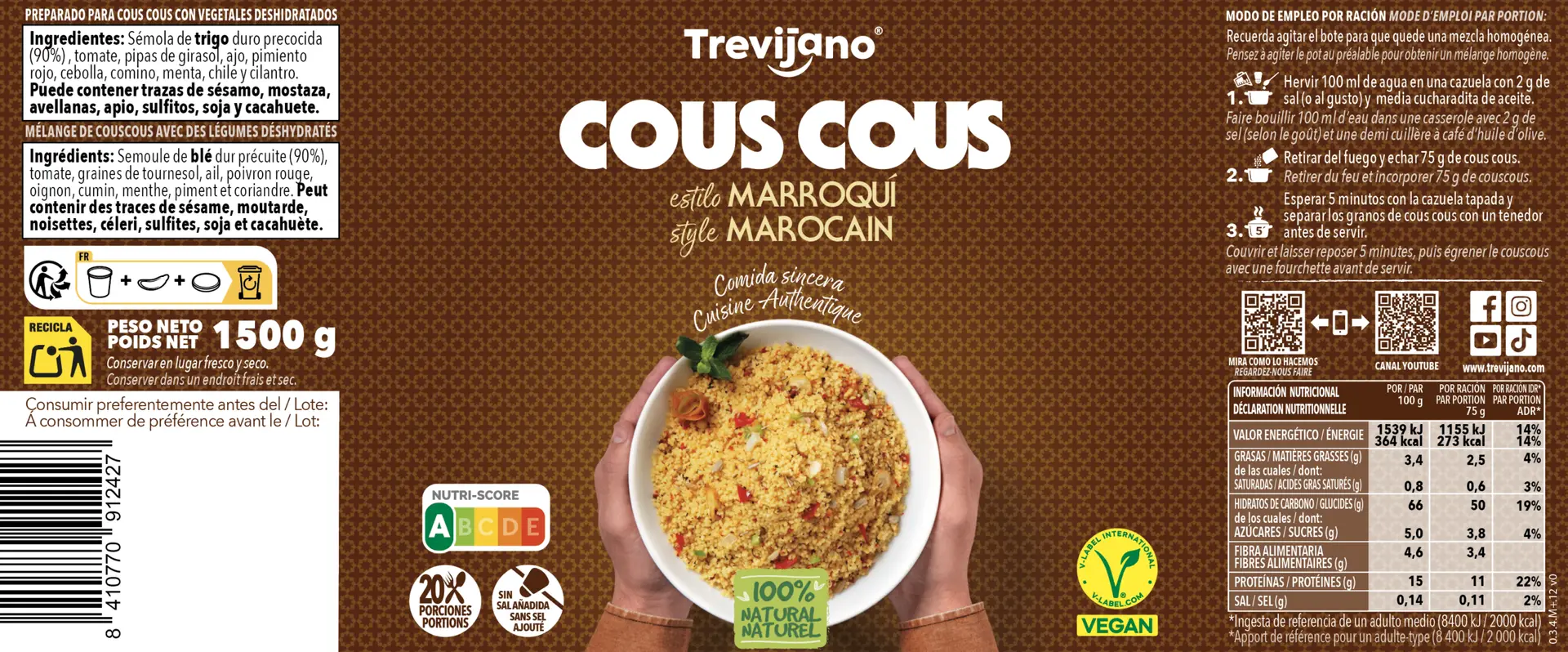 Cous cous marroquí bote etiqueta